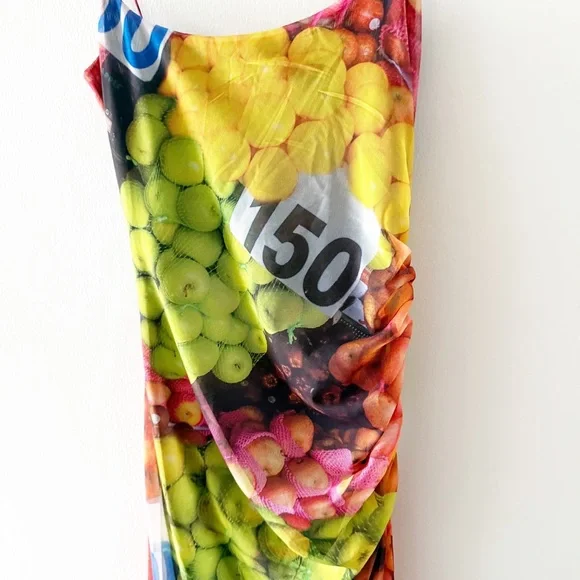 NEW Zara Fruit Stand Print Mesh Ruched Midi Bodycon Dress Size Medium (M) - Picture 3 of 6